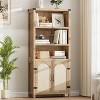Farmhouse Bookshelves with Rattan Doors, 70" Tall Cutlery Shelves with Three Tiers of Open Storage, Floor Standing Display Shelves, Bookcases for Home - 2 of 4