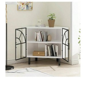 37.40 Inch Corner Cabinet With 2 Doors And 2-Tier Shelves Free-Standing Sideboard Cabinet Metal Frame Storage Shelf Organizer Corner Table For Living - 1 of 4