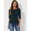 INSPIRE CHIC Women's Stripes Casual Basic Elbow Sleeves Boat Neck Slim Fit T-Shirts - 3 of 4