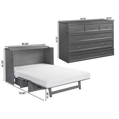 Deerfield Gray Farmhouse Queen Murphy Bed Chest with Charging Station