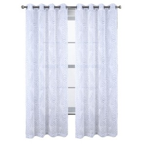 RT Designers Collection Faye Grommet Metallic Sheer Printed Doily Curtain Panel Pair 36" x 84" Blue - 1 of 4
