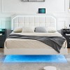 Floating Bed Frame with Led Lights Modern Upholstered Platform Bed Frame No Box Spring Needed Easy Assembly Grey - 2 of 4