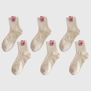 Anna-Kaci Women's 6pk Speckled Socks with Bunny Embroidery - Cute & Comfortable Mid-Calf Socks for Casual Wear - 1 of 3