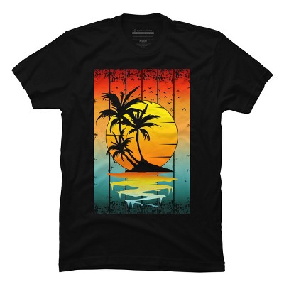 Men's Design By Humans SUNSET RETRO VINTAGE PALM TREES By punsalan T-Shirt