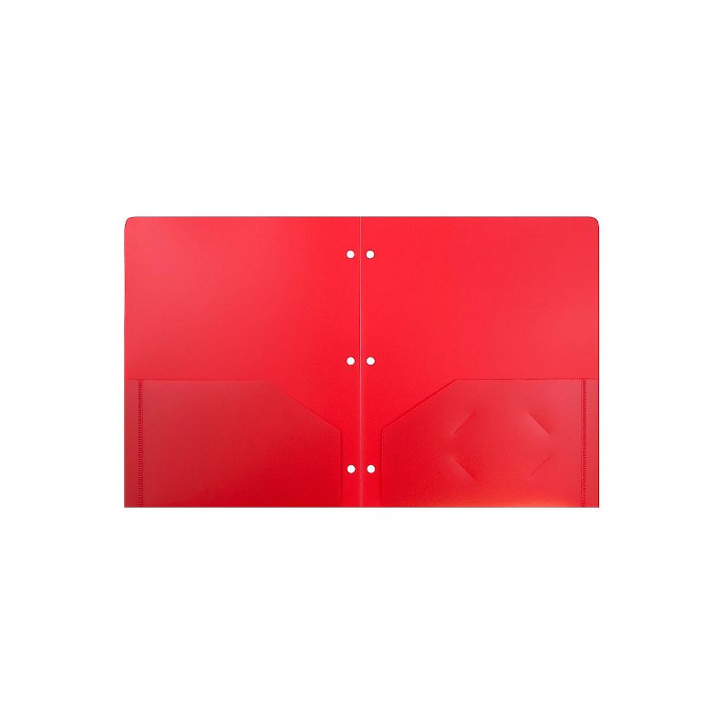 JAM Paper Heavy Duty Plastic 3 Hole Punch Two-Pocket School Folders Red 383HHPREA, 2 of 6