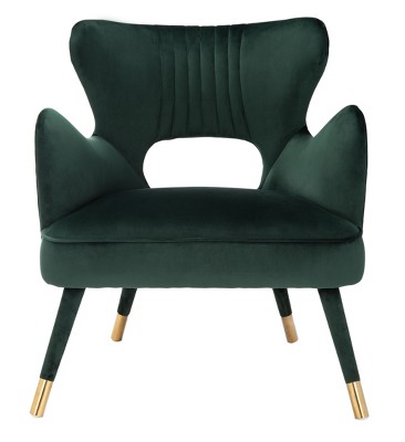 Transitional Forest Green Velvet Wingback Accent Chair with Gold Accents