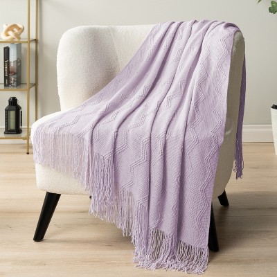 Lavender Purple Knitted Fleece Reversible Throw Blanket