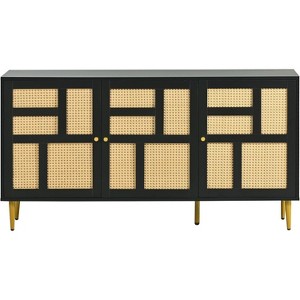 Rattan TV Stand for TVs Up to 55" Aesthetic Rattan Doors Metal Support Legs Handles, Entertainment Center with Storage Media Console, Living Room - 1 of 4
