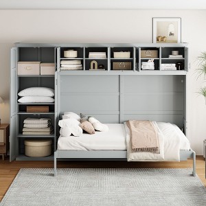 YOOCOZZ Queen Size Murphy Bed with Built-in Shelves and Side Wardrobe - 1 of 4