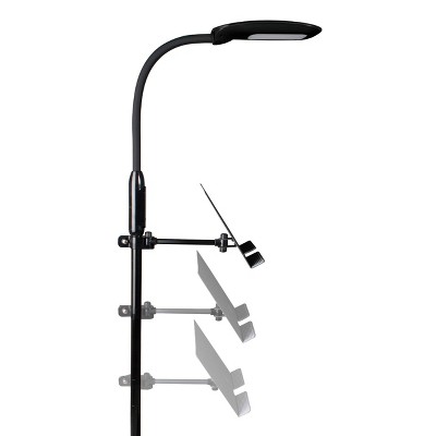 Adjustable Black LED Floor Lamp with USB Charging and Tablet Stand