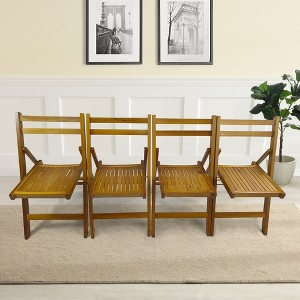 Sevobal Outdoor Portable Chairs 4 piece Slatted Wood Folding Chair Set for Kitchen Special Events Outdoor Backyard Garden, Teak, 15.6"*22.8"*31" - 1 of 4