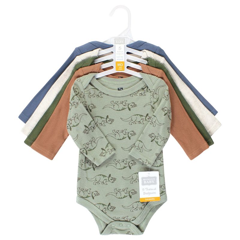 Hudson Baby Infant Boy Thermal Long Sleeve Bodysuits, Sage Dinosaur, 2 of 8