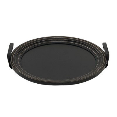 VIP Wood 15.5 in. Black Round Tray with Handle