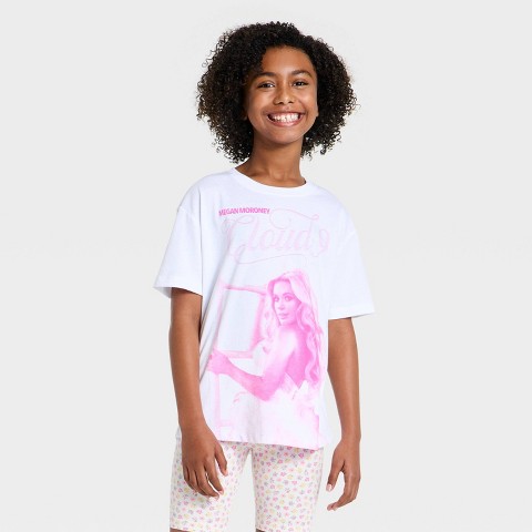 Megan Moroney Girls' Megan Moroney Loose Fit Short Sleeve Oversized Graphic T-Shirt - White L