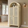 Arched Kitchen Storage Cabinet with Adjustable Shelves,Rattan Door Wood Kitchen Pantry, Modern Display Cabinet-Dining Room,Living Room-Tanpinhause - 2 of 4