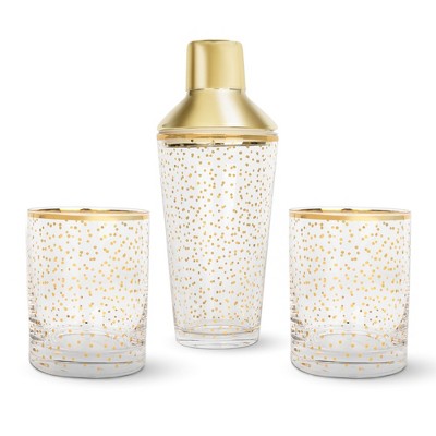 American Atelier Cocktail Shaker with 2 Rock Glasses, 3-Piece Set, Old Fashioned Glasses for Whiskey and Bourbon, Bar Accessories Gift Set