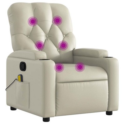vidaXL Cream Faux Leather 6-Point Massage Recliner Chair for Living Room, Adjustable Back & Footrest