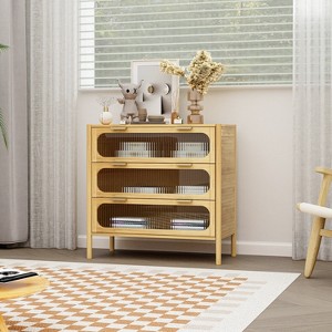 Storage Cabinet, Buffet Sideboard Storage Cabinet with 3 Drawer, Grooved Glass, Wavy Groove, Fashion Furniture Storage Cabinet - 1 of 1