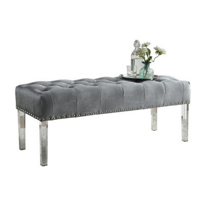 NicBex Modern 49" Bedroom Bench Velvet Upholstered Accent Stools with Button Tufted and Acrylic Legs for Bedroom and Entryway