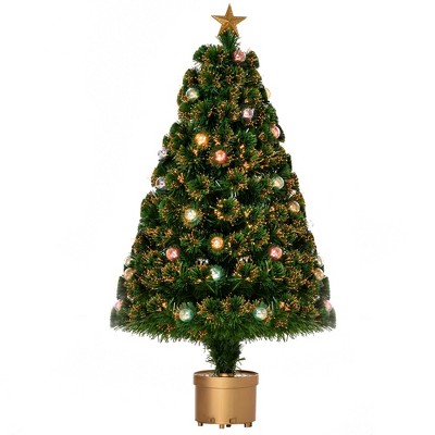 HOMCOM 3 FT Pre-Lit Artificial Table Christmas Tree, Fiber Optic Holiday Home Xmas Indoor Decoration with Golden Stand, Green