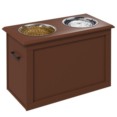 DSVIMOY Raised Pet Feeding Storage Station with 2 Bowls, Base for Large Dogs and Other Large Pets, Brown, 23.5"*11.75"*16.25"