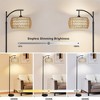 Arc Floor Lamp with 3 Color Temperatures, Boho Standing Lamp with Rattan & Fabric Shades, Farmhouse Tall Lamp for Living Room Bedroom - 3 of 4
