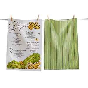 tagltd Set of 2 Caesar Salad Receipe with Coordinating Green Pinpoint Stripe Cotton   Kitchen Dishtowels 26L x 18W in.    Set In Crate for Gift Giving - 1 of 2