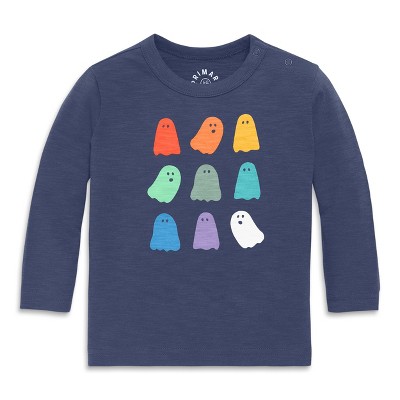 Primary Baby Long Sleeve Rainbow Ghost Tee in Sunwashed Navy Size 12-18 Months