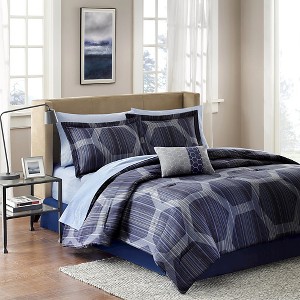 Donovan 9 Piece Comforter Set - Blue (Queen)
