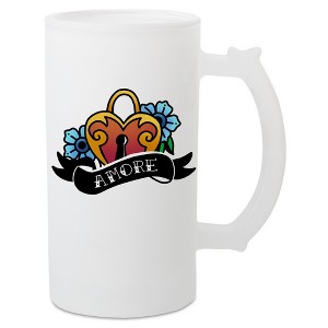 100 North Freezable 16 Ounce Translucent White Matte Frosted Glass Craft Drinking Stein Beer Mug With Thumb Grip Handle, Amore - 1 of 1