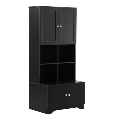 Ridstar 67 in. H Black Bathroom Storage Cabinet with 4 Doors, Adjustable Shelves