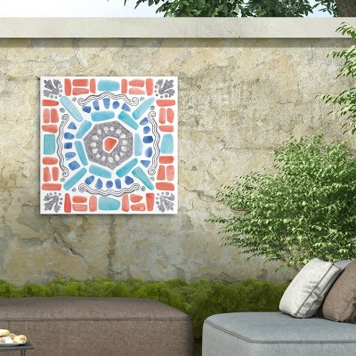 14" x 14" Blue, Red, and Gray Abstract Canvas Wall Art