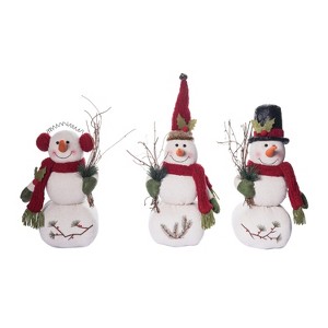 Transpac Set of 3 Fabric Snowmen with Embroidery Christmas Decorative Objects for Holiday Home Decor - 1 of 1