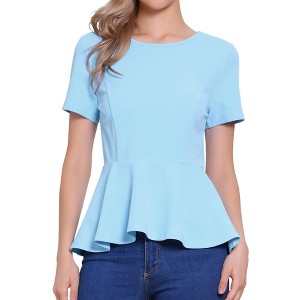 INSPIRE CHIC Women's Short Sleeve Round Neck Stretch Business Classic Peplum Top - 1 of 4