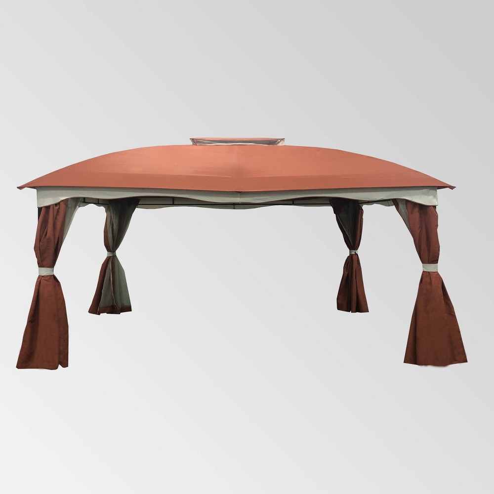 Gravina 12 by 10 Steel Gazebo Dark Gray Rust Orange Christopher Knight Home