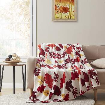 Kate Aurora Oversized Autumn Leaves Ultra Soft & Plush Throw Blanket Cover - 50 in. x 70 in.
