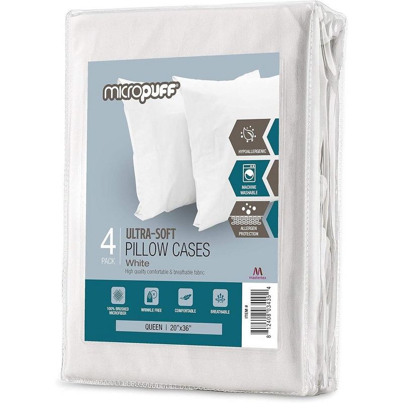 Micropuff Microfiber Hypoallergenic Pillow Cases – White (4 Pack), 5 of 9