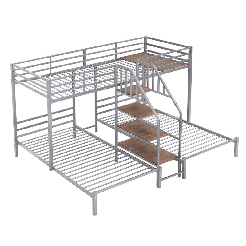Metal Twin over Twin & Twin Bunk Bed, Triple Bunk Bed with Storage Shelves Staircase - ModernLuxe, 4 of 10