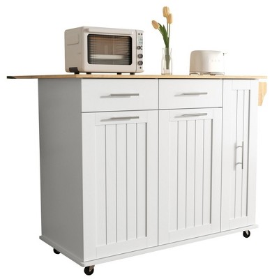 Kitchen Island with Drop Leaf, Kitchen Storage Cart with 3 Tier Pull Out Cabinet Organizer, 2 Drawers, Rolling Kitchen Cart on Wheels with Towel Rack