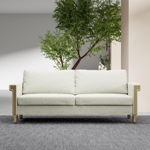 SKRAN 76.34in Wide ModernVelvet Sofa with Gold Metal Accents and Deep  Cushions  for Living Room or Lounge - 1 of 4