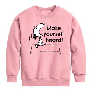 Boys' - Peanuts - Make Yourself Heard Graphic Long Sleeve Fleece Sweatshirt - 1 of 4