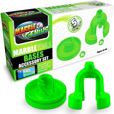 Marble Genius Marble Rails Bases Set: 5 Piece Marble Run (3 Small Round Bases, 2 Wide Arches), Add-on for Marble Rails
