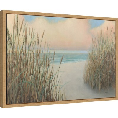 Beach Trail I Coastal Canvas Wall Art with Brown Frame