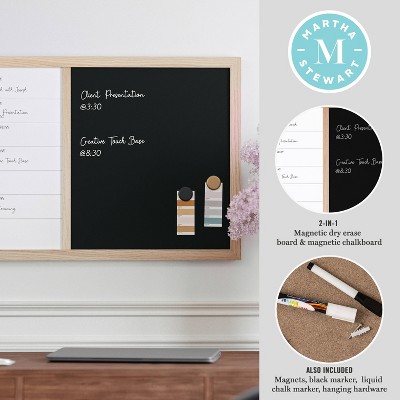 Light Natural Woodgrain Magnetic Weekly Calendar Dry Erase and Chalk Board 24" x 18"