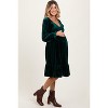 Pinkblush Forest Green Velvet Smocked Maternity Long Sleeve Dress - 3 of 4