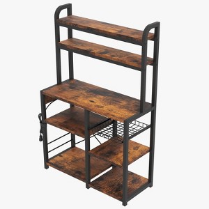 Bakers Rack with Power Outlet,Kitchen Microwave Stand,Coffee Bar Station Storage Shelves and Basket,Industrial Microwave Oven Rack Dining Living Room - 1 of 4