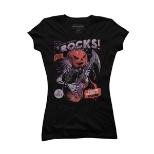 Junior's Design By Humans Rock Pumpkin By EduEly T-Shirt - 1 of 3