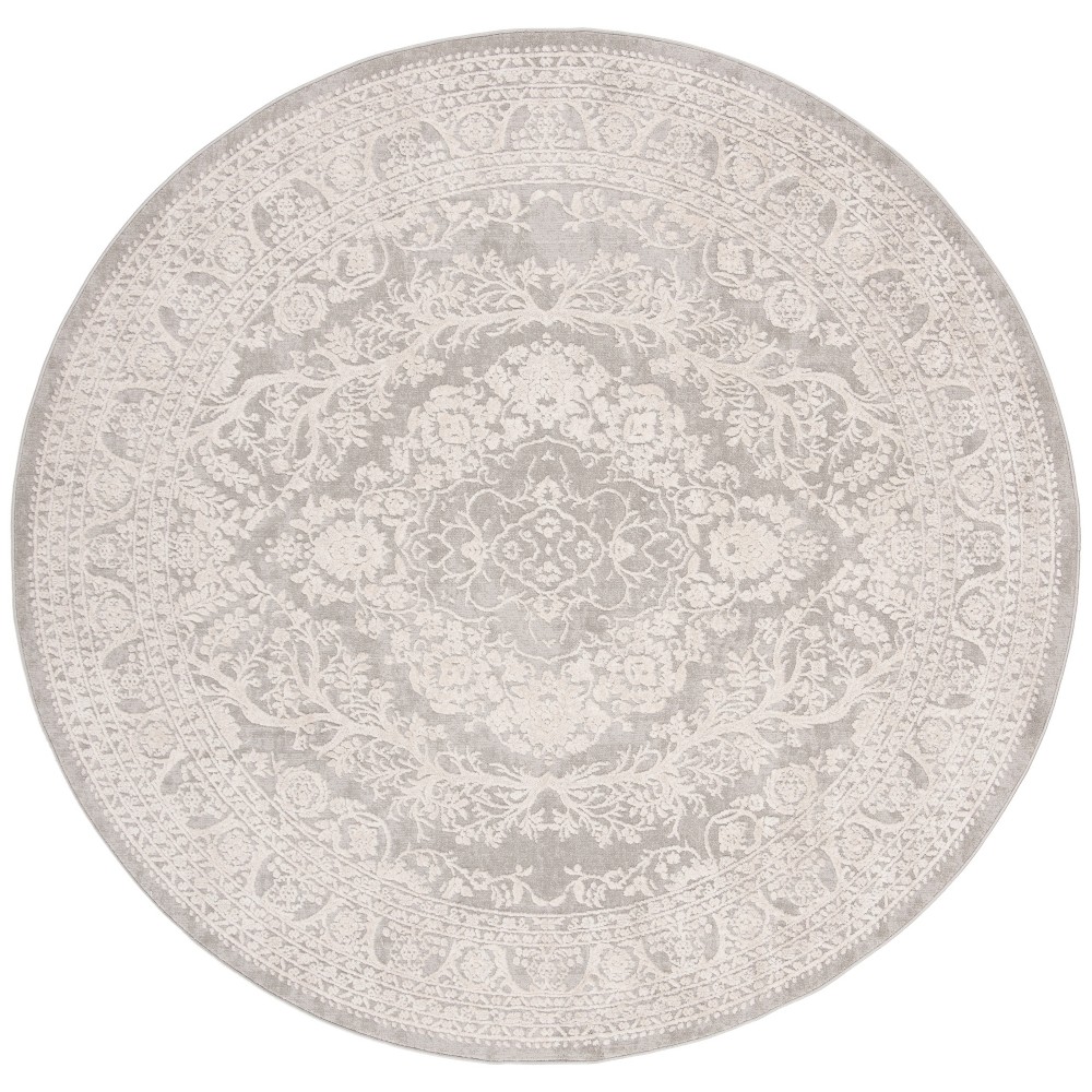 6'7in Medallion Loomed Round Area Rug Light Gray/Cream - Safavieh