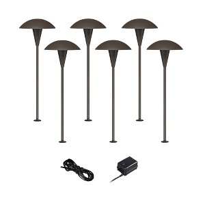 John Timberland Mushroom 18" High Mid Century Modern 8-Piece Outdoor Landscape Lighting Set Porch House LED Bulb Brown Bronze Finish Metal Shade - 1 of 4