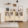 Homhougo 29" Large Buffet Sideboard Cabinet with 2 Glass Doors and Shelves, Modern Farmhouse Storage Cabinet Table Natural - 3 of 4